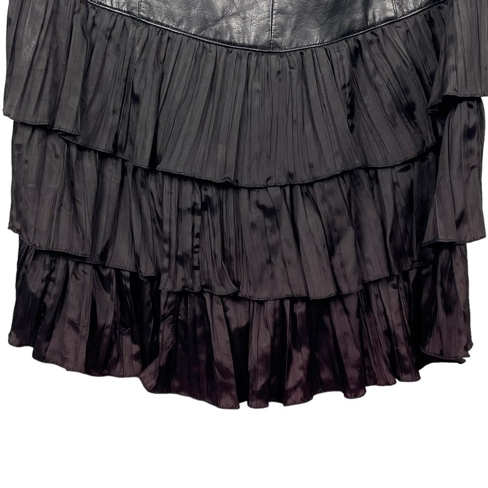 VINTAGE 80S SAMIR ANTONIO RUSPOLI LEATHER STRAPLESS RUFFLE PARTY COCKTAIL DRESS - Picture 9 of 12